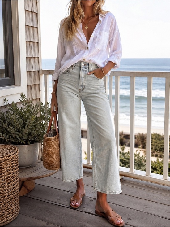 Madewell Denim - Madewell The Perfect Vintage Wide Leg Crop Jeans Light Wash Size 28 Quiet Luxury